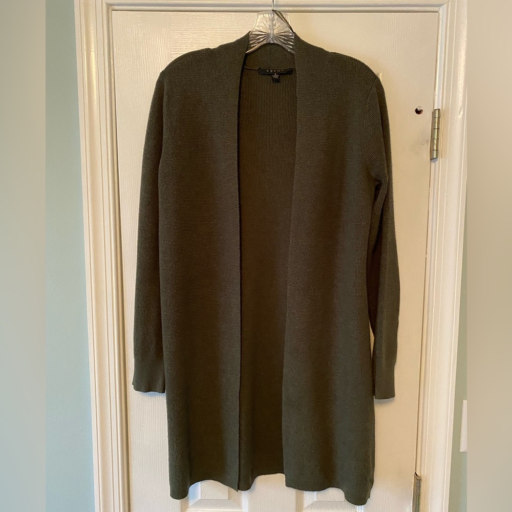 Cyrus Dark Olive Waffle Knit Open-Front Cardigan
